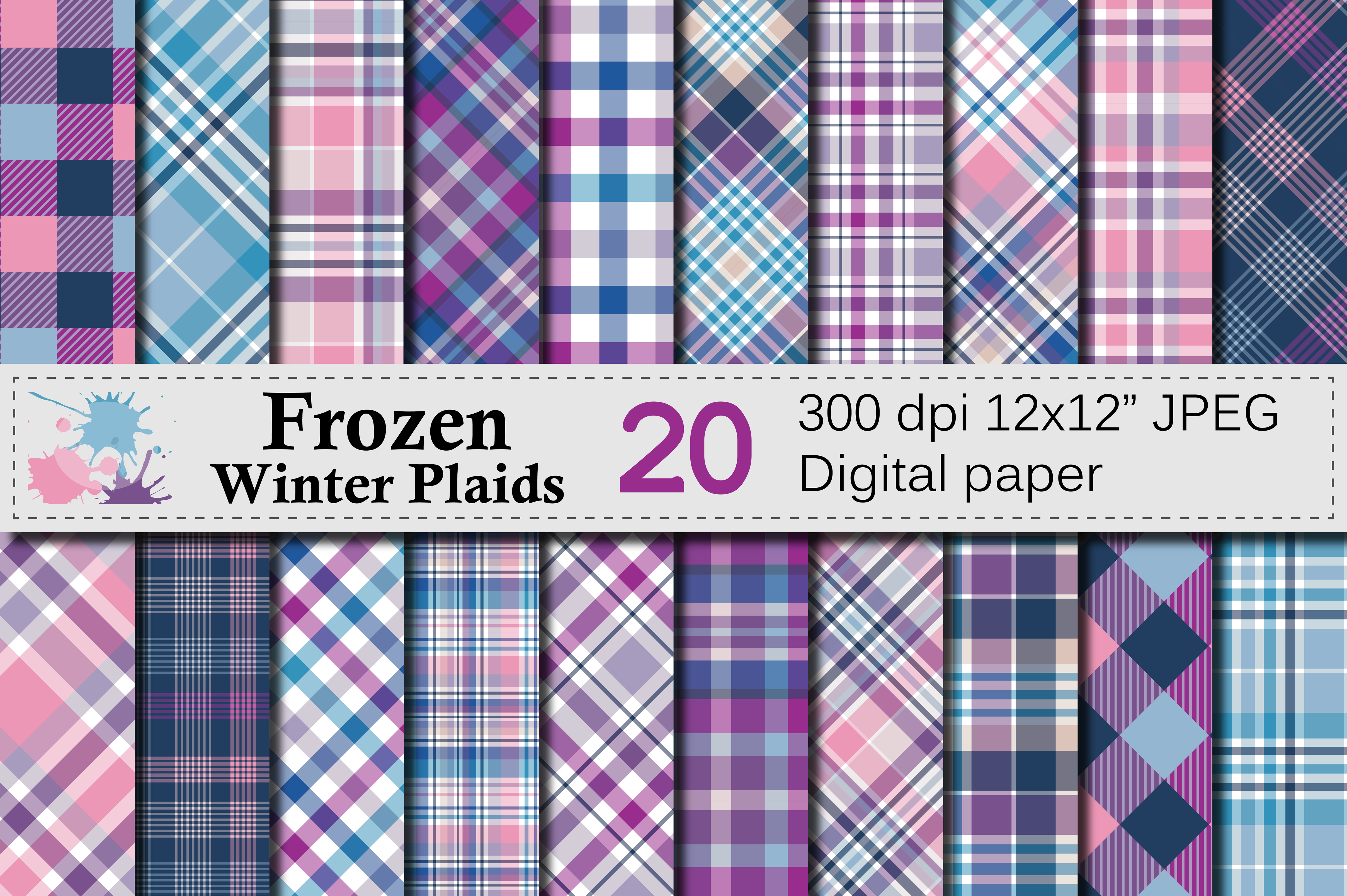 Frozen Winter Plaid Digital Paper