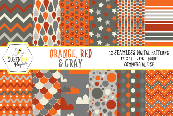 Orange, Red, Grey Seamless Boy Digital Paper