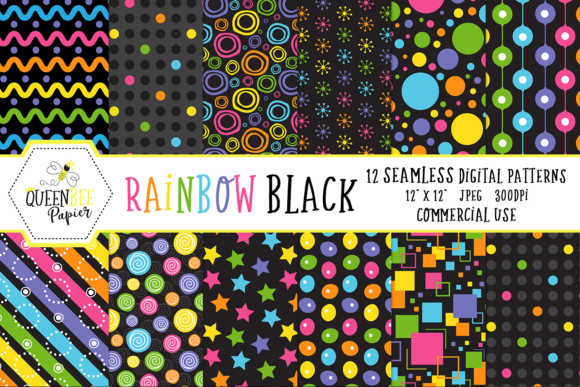 Seamless Rainbow Black Digital Paper